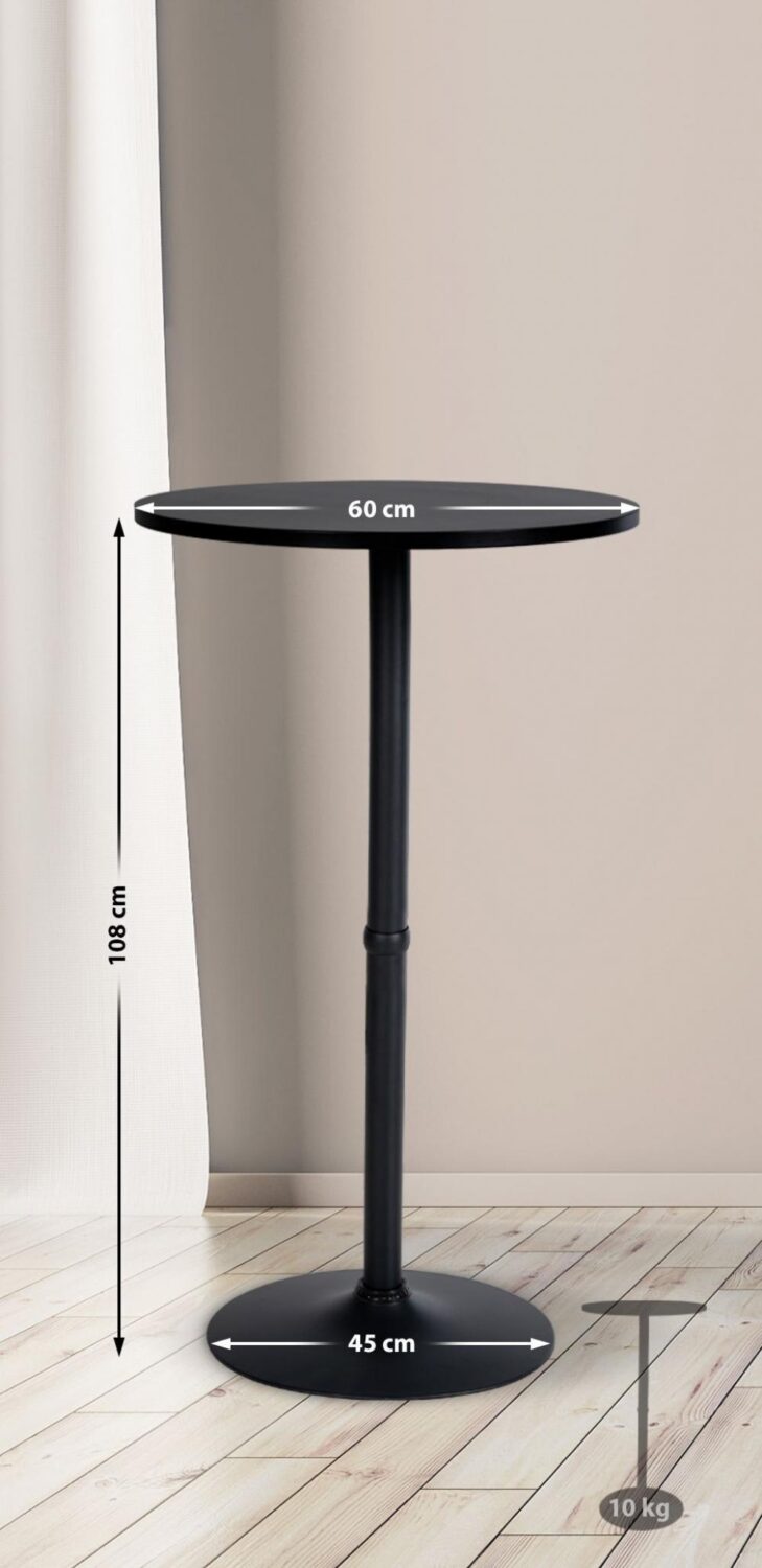 Stehtisch mit Metallgestell und Platte aus Holz schwarz/schwarz 60x108x60cm Holz Schwarz CLP Möbel Esszimmermöbel Esstische