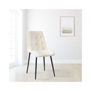 wohnli-moebel-suche-M25020451-1 Esszimmerstuhl mit Füßen aus Metall und Sitz aus Samt creme 61x89x47cm Samt Beige CLP Möbel Esszimmermöbel Stühle