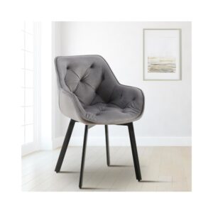 Esszimmerstuhl mit Armlehnen aus Samt dunkelgrau 62x84x57cm Samt Grau CLP Möbel Esszimmermöbel Stühle