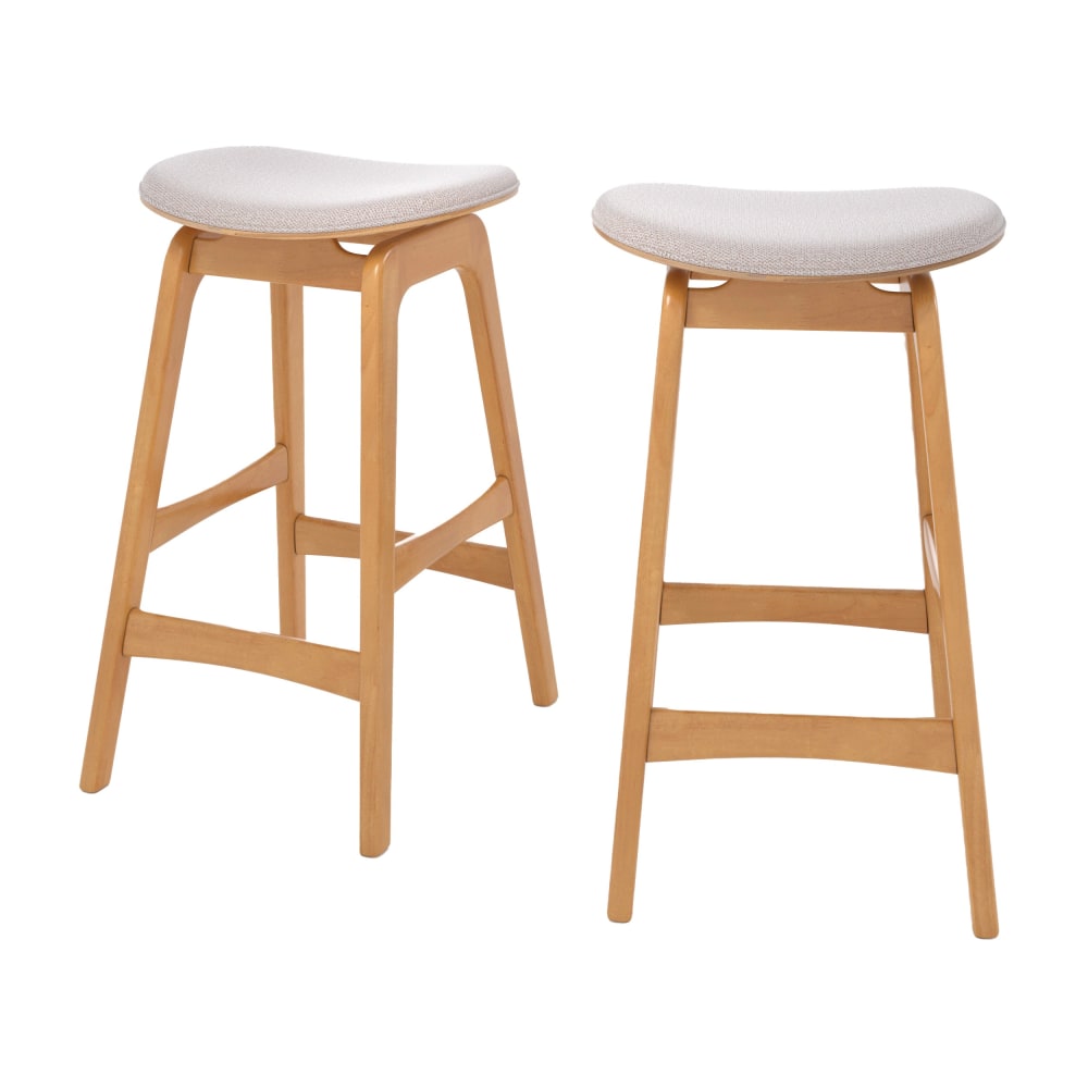 Wohnli Möbelsuche - 2er Set Barstühle aus hellem Holz und beigem Stoff