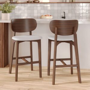 wohnli-moebel-suche-M25020502-1 2er Set Barstühle aus dunklem Holz und hellgrauem Stoff 66 cm 49x96x40cm Holz Grau Maison Pavane Möbel Esszimmermöbel Barhocker