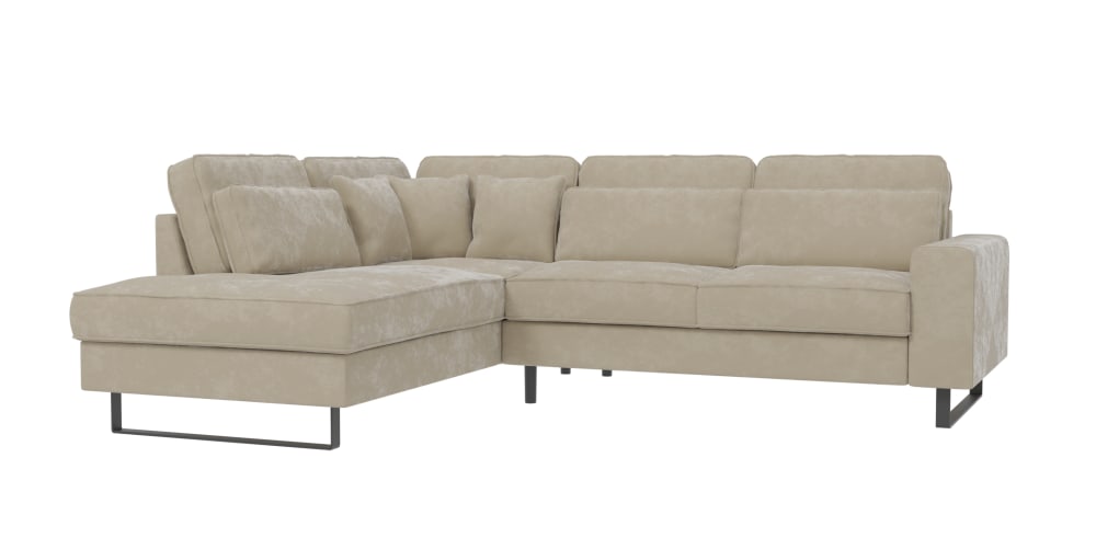 wohnli-moebel-suche-M25020546 Wohnli Möbelsuche - Ecksofa mit schwarzen Metall-Füßen aus Samt-Stoff