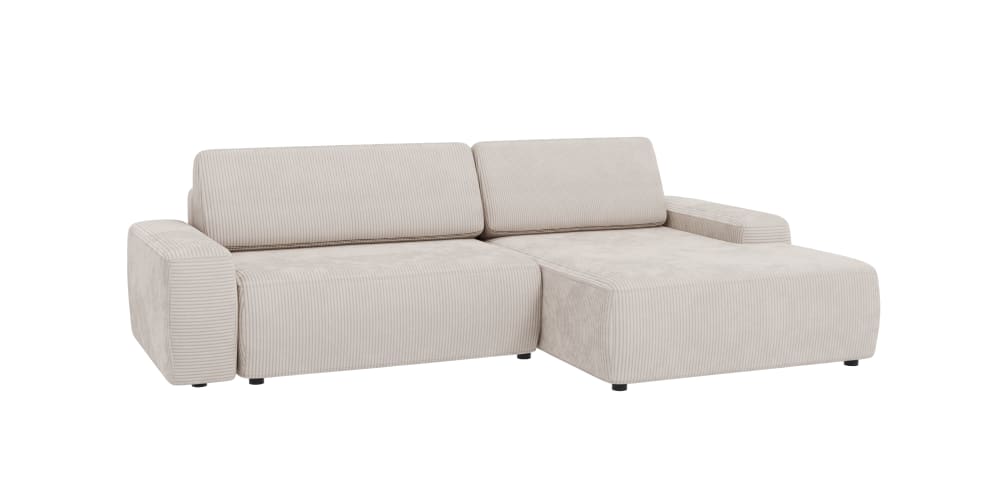 Wohnli Möbelsuche - Ecksofa mit Schlaffunktion und Bettkasten in Cord-Stoff