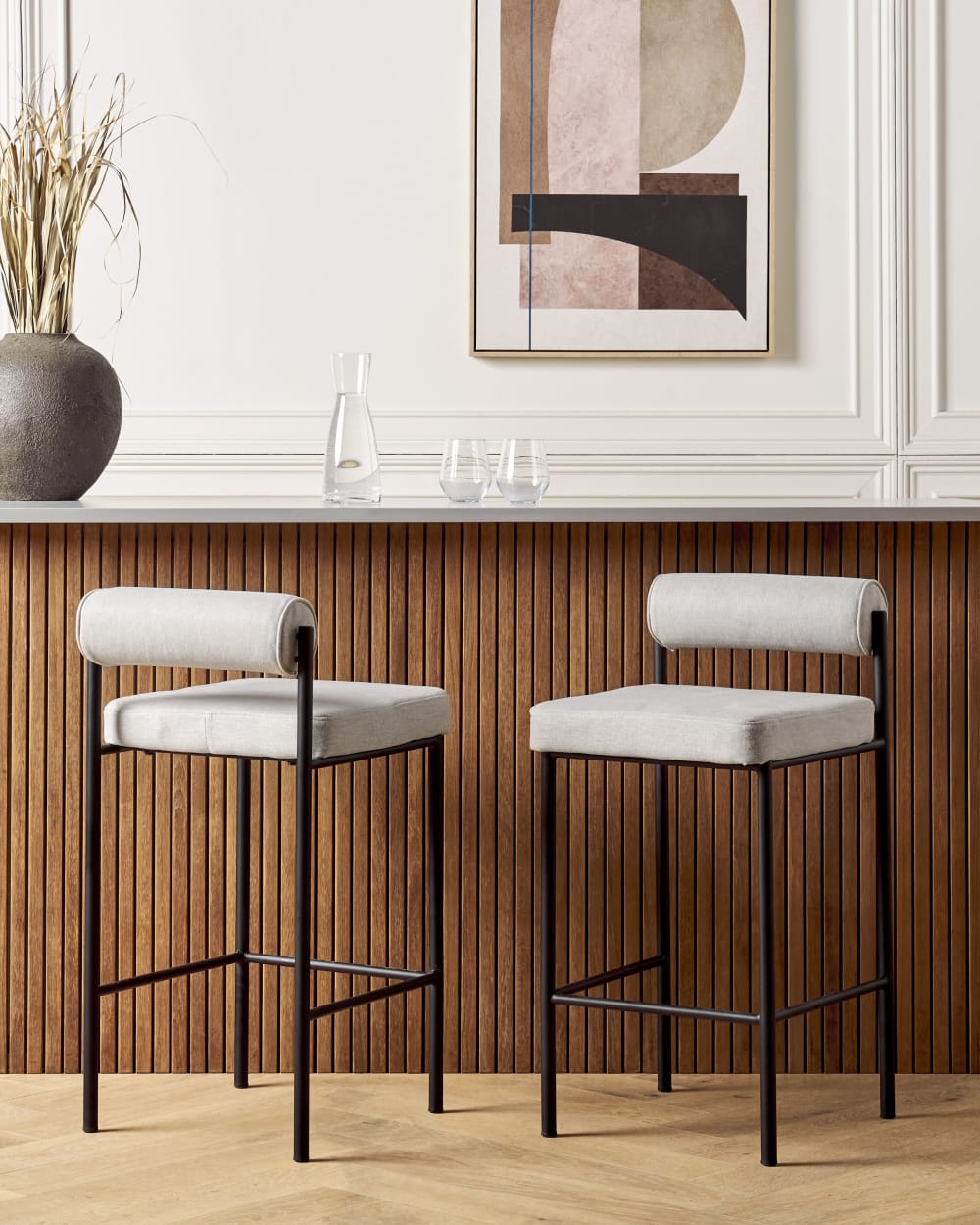 wohnli-moebel-suche-M25020650-1 42x82x42cm Stoff Grau Beliani Möbel Esszimmermöbel Barhocker