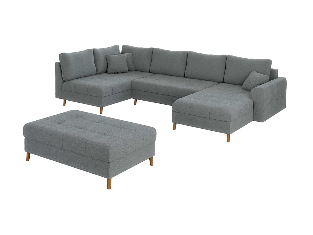 Wohnli Möbelsuche - Wohnlandschaft mit Schlaffunktion und Hocker aus Boucle-Stoff