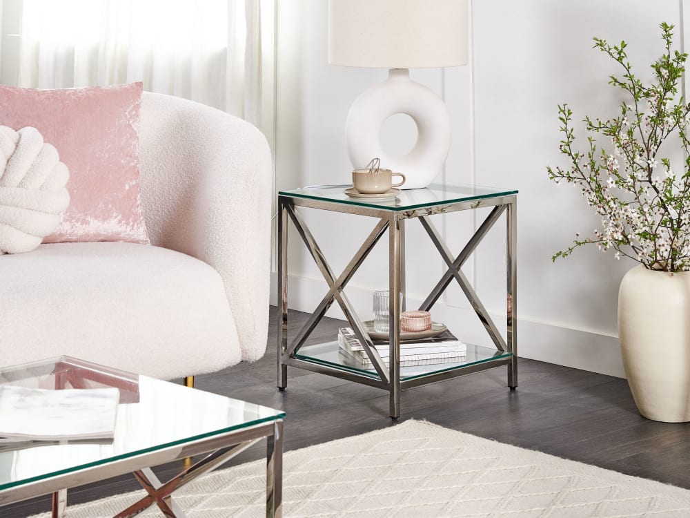 45x48x45cm PVC und Synthetik Silber Beliani Möbel Wohnzimmermöbel Couchtische