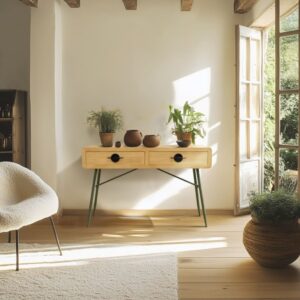 Konsole 2 Schubladen aus Kiefernholz 120x76x40cm Holz Braun MACABANE Möbel Wohnzimmermöbel Konsolentische