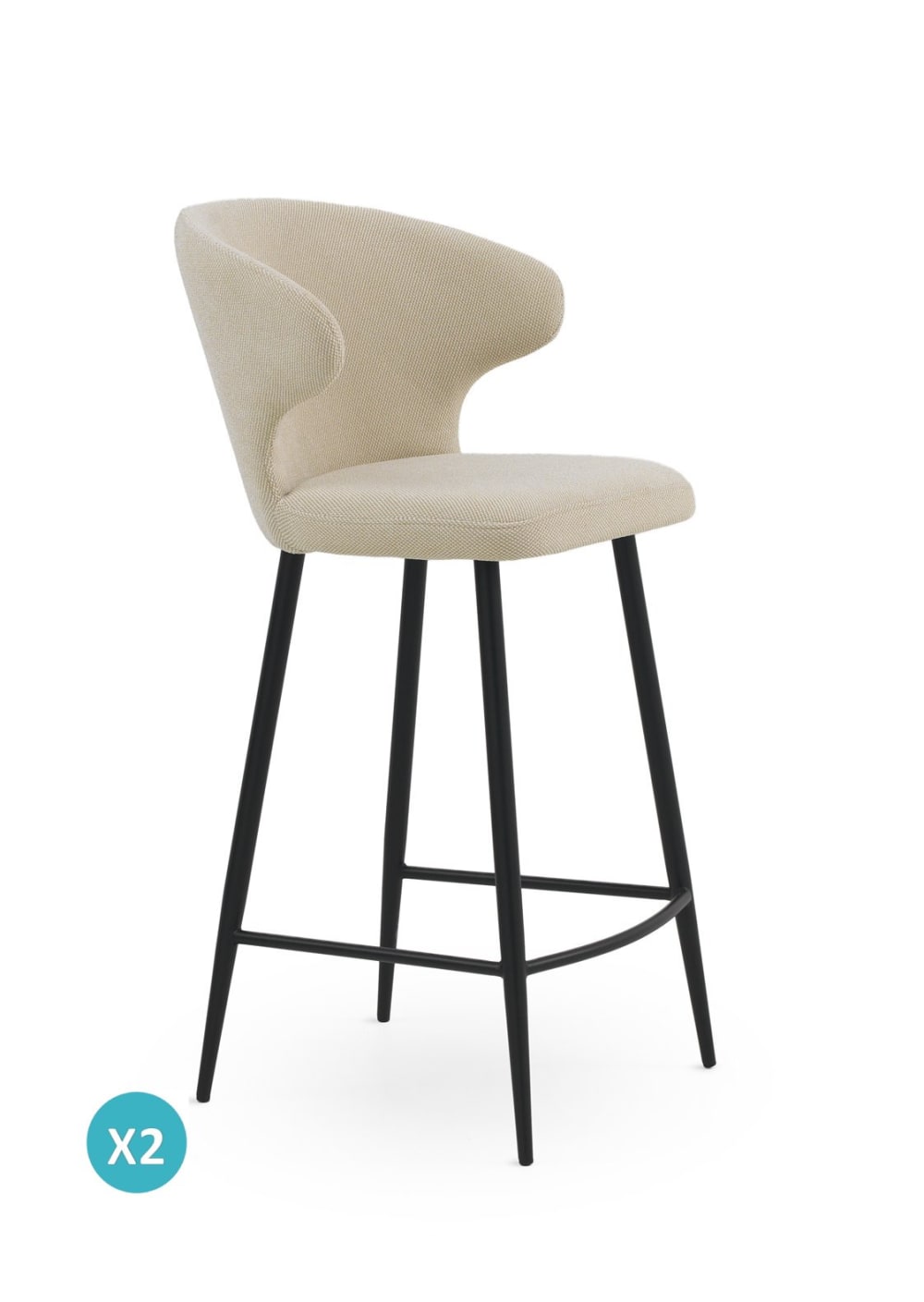 wohnli-moebel-suche-M25022528 Wohnli Möbelsuche - 2er-Set gepolsterte Hocker beigefarben mit schwarzen Metallbeinen
