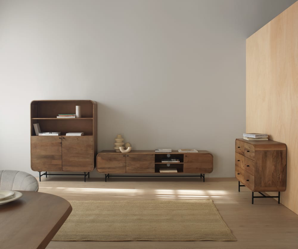 TV-Ständer aus Mango-Massivholz mit 3 Türen 200x50x40cm Holz Braun GEESE HOME Möbel Wohnzimmermöbel TV-Möbel