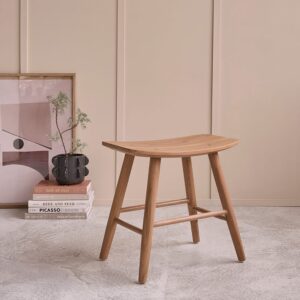 wohnli-moebel-suche-M25022675-1 Hocker aus massivem Teakholz 45 cm 48x47x35cm Holz Beige BERAH GETAH Möbel Esszimmermöbel Barhocker