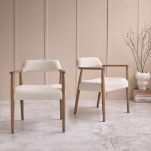 wohnli-moebel-suche-M25022678-1 Set aus 2 Stühlen aus Eichenholz und Bouclé-Stoff 59x74x57cm Holz Weiß BERAH GETAH Möbel Esszimmermöbel Stühle