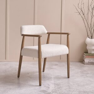 Stuhl aus Eichenholz und Bouclé-Stoff 59x74x57cm Holz Beige BERAH GETAH Möbel Esszimmermöbel Stühle