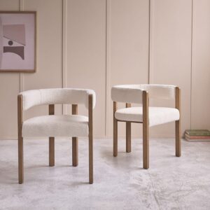 Set aus 2 abgerundeten Stühlen aus massiver Eiche und Bouclé-Stoff 61x70x55cm Holz Beige BERAH GETAH Möbel Esszimmermöbel Stühle