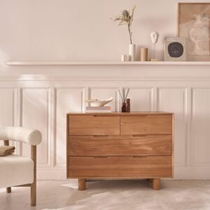 wohnli-moebel-suche-M25022681-1 Kommode aus massivem Teakholz 110 cm 110x80x45cm Holz Beige BERAH GETAH Möbel Schlafzimmermöbel Kommoden
