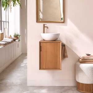 wohnli-moebel-suche-M25022682-1 Hängendes Handwaschbecken aus massivem Teakholz 40 cm 35x45x40cm Holz Beige BERAH GETAH Möbel Badezimmermöbel Waschtische