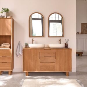 wohnli-moebel-suche-M25022683-1 Waschtischunterschrank aus massivem Teakholz 140 cm 140x80x50cm Holz Beige BERAH GETAH Möbel Badezimmermöbel Waschtische