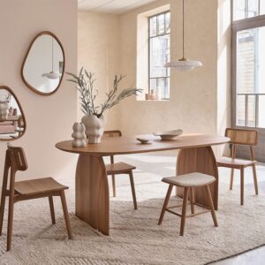 Ovaler Tisch aus massivem Teakholz 6/8 Pers 0x77x200cm Holz Beige BERAH GETAH Möbel Esszimmermöbel Esstische