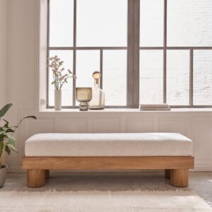 140x40x140cm Holz Beige BERAH GETAH Möbel Esszimmermöbel Sitzbank und Holzbank