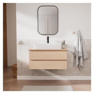 wohnli-moebel-suche-M25025135-1 Einzelwaschtisch-Unterschrank 80 cm + Waschbecken + Armatur + Spiegel 80x45x46cm Spanplatte Braun Mob In Möbel Badezimmermöbel Waschtische