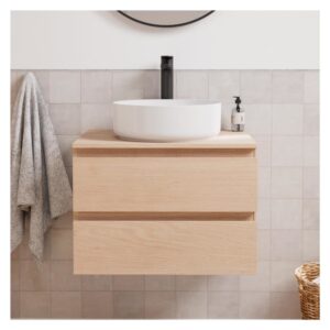 wohnli-moebel-suche-M25025146-1 Einzelwaschtisch-Unterschrank 60 cm + Waschbecken + Armatur 37x12x37cm Spanplatte Braun Mob In Möbel Badezimmermöbel Waschtische