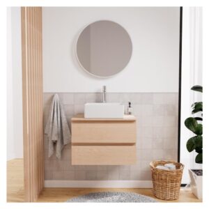 wohnli-moebel-suche-M25025156-1 Einzelwaschtisch-Unterschrank 60cm + Waschbecken + Armatur + Spiegel 36x13x36cm Spanplatte Braun Mob In Möbel Badezimmermöbel Waschtische