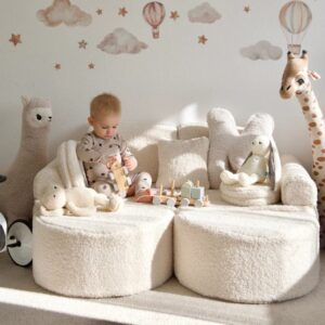 wohnli-moebel-suche-M25025550-1 Modulares Kindersofa aus weichem Plüsch 12 pcs 60x120x13cm PES - Polyester Beige MeowBaby Sofas und Sessel Sofas Modulare Sofas