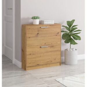 Schuhschrank mit 2 Kipptüren in Eichenoptik 21x83x75cm Spanplatte Braun Loft24 Möbel Flurmöbel Schuhschränke