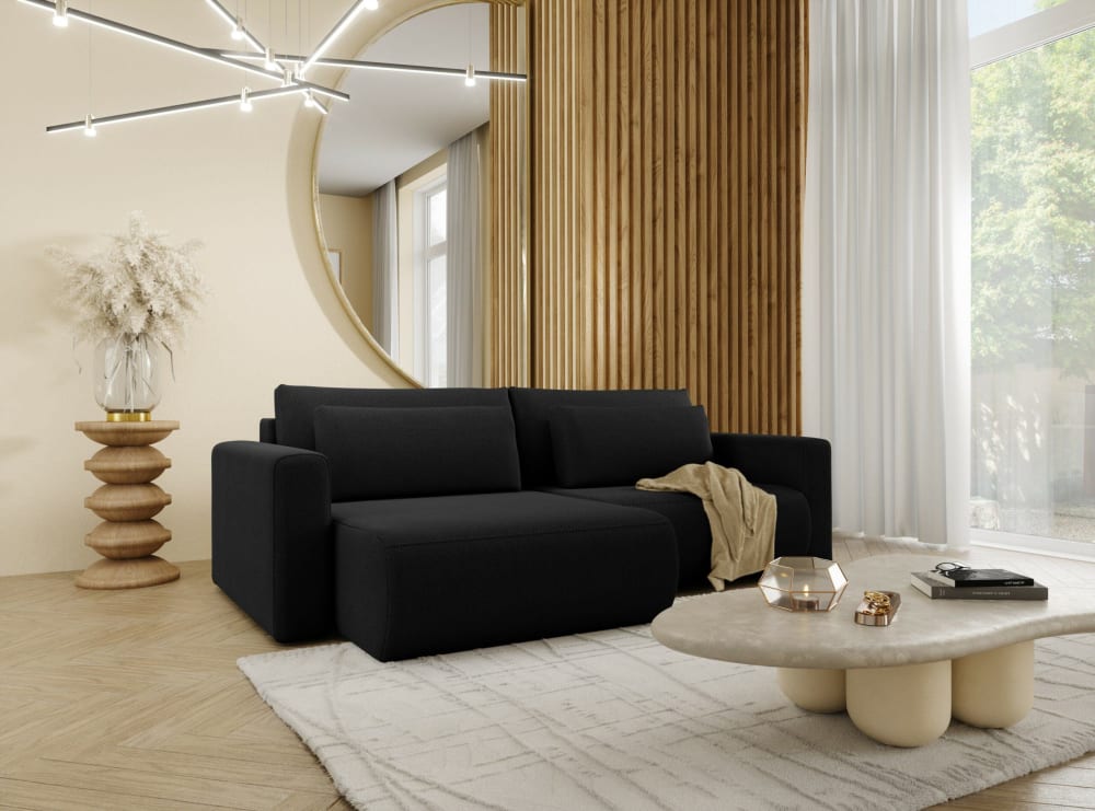 Ecksofa mit Schlaffunktion 5-Sitzer Schwarz 149x70x240cm Holz Schwarz Furnisell Sofas und Sessel Sofas Ecksofas