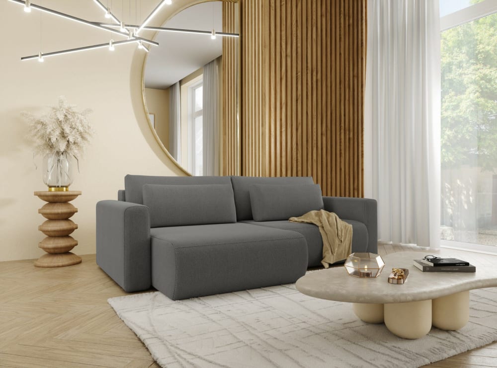 Ecksofa mit Schlaffunktion 5-Sitzer Grau 149x70x240cm Holz Grau Furnisell Sofas und Sessel Sofas Ecksofas