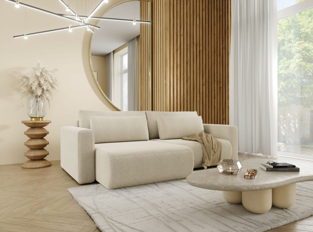 Ecksofa mit Schlaffunktion 5-Sitzer Beige 149x70x240cm Holz Beige Furnisell Sofas und Sessel Sofas Ecksofas