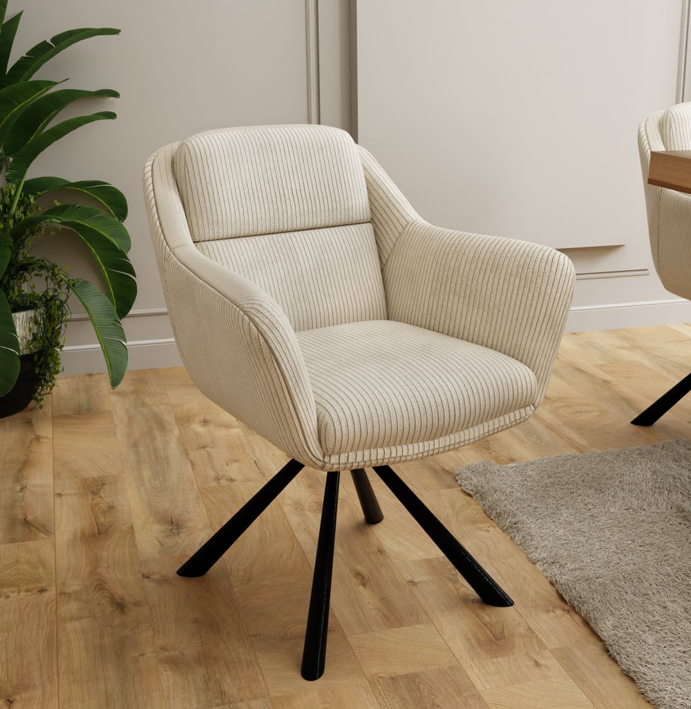 Polsterstuhl mit 180° Drehfunktion und Nivellierung aus Beige C 65x84x65cm Stoff Beige S-Style Möbel Sofas und Sessel Sessel, Poufs und Fußbänke Sessel