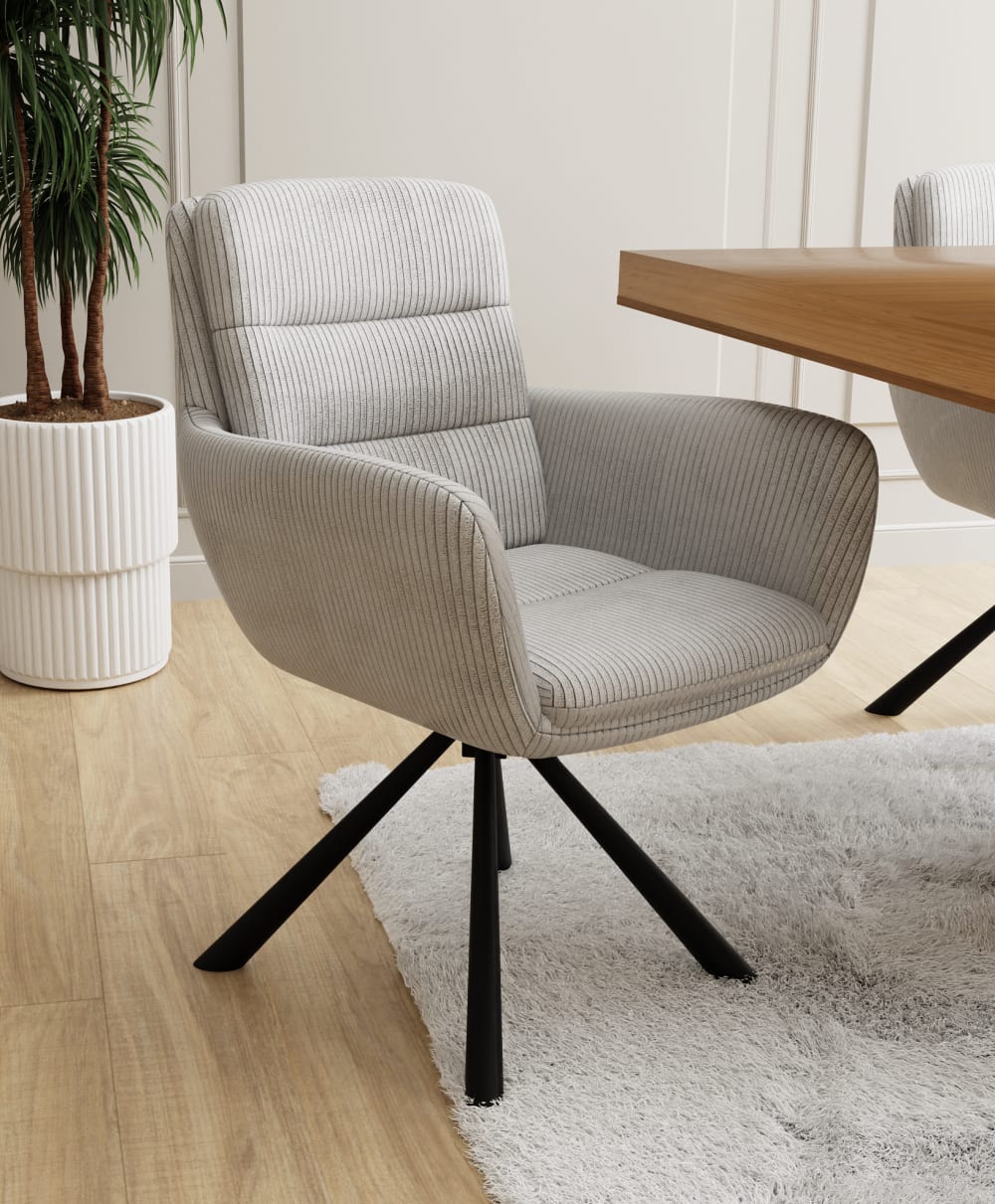 Polsterstuhl mit 180° Drehfunktion und Nivellierung aus Hellgr 61x88x67cm Stoff Grau S-Style Möbel Sofas und Sessel Sessel, Poufs und Fußbänke Sessel
