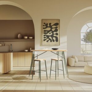 Set 1 Bar + 2 Hocker Kiefer 153x104x50cm Holz Braun MACABANE Möbel Esszimmermöbel Barhocker