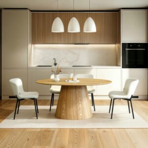 4er Set Esszimmerstühle Bouclé-Stoff Weiß 61x80x52cm Stoff Weiß Furnhouse Möbel Esszimmermöbel Stühle