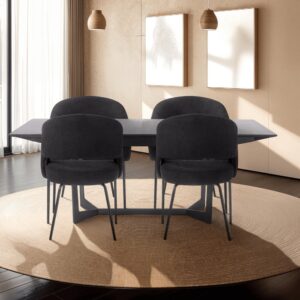 2er Set Esszimmerstühle Bouclé-Stoff Schwarz 56x81x57cm Stoff Schwarz Furnhouse Möbel Esszimmermöbel Stühle