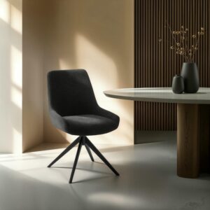 2er Set Esszimmerstühle Bouclé-Stoff Schwarz 64x87x56cm Stoff Schwarz Furnhouse Möbel Esszimmermöbel Stühle