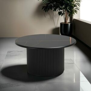 Runder Couchtisch im skandinavischen Stil Schwarz 80x42x80cm Spanplatte Schwarz Furnhouse Möbel Wohnzimmermöbel Couchtische