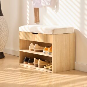 wohnli-moebel-suche-M25027897-1 Schuhschrank aus Massivholz und Samt Beige 30x44x60cm Holz Beige Nordlys Möbel Flurmöbel Schuhschränke