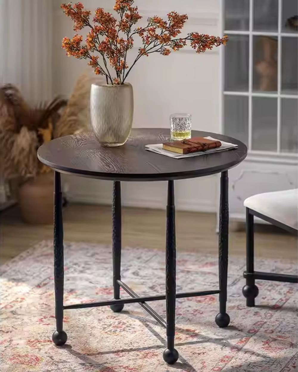 Runder Tisch aus Holz in Schwarz D50 0x50x0cm Holz Schwarz Mathi Design Möbel Wohnzimmermöbel Couchtische