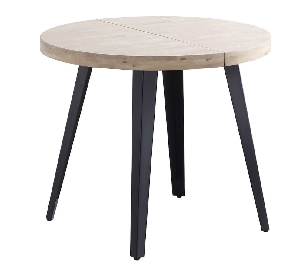 Wohnli Möbelsuche - Runder Esstisch ausziehbar mit Eichenplatte und schwarzem Fuß D80