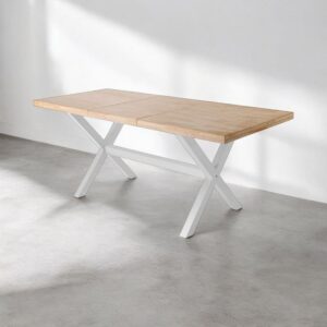 Ausziehbarer Esstisch aus Eichenholz und Stahl 140x76x90cm Holz Beige Mathi Design Möbel Esszimmermöbel Esstische