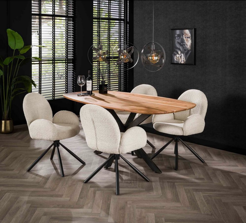 Moderner Esstisch aus Akazienholz mit Stahlbeinen 180x77x95cm Holz Braun Mathi Design Möbel Esszimmermöbel Esstische