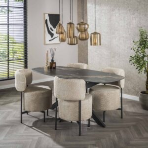 Ovaler Esstisch aus Keramik L180 180x76x90cm Keramik Schwarz Mathi Design Möbel Esszimmermöbel Esstische