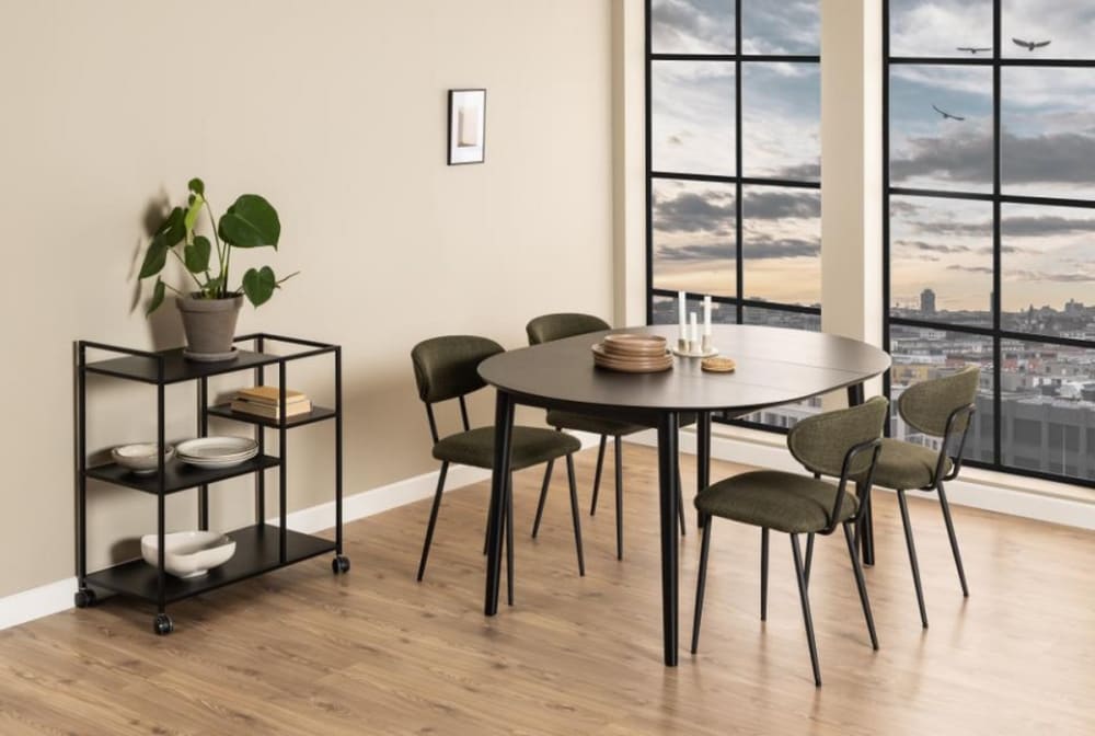 Schwartz Runder Esstisch mit Schmetterlingsauszug D115 154x75x0cm Holz Schwarz Mathi Design Möbel Esszimmermöbel Esstische