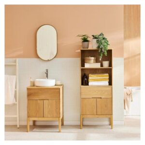 wohnli-moebel-suche-M25028689-1 Einzelspültisch-Set 60cm + Spüle + Armatur + Spiegel + 60x78x50cm Holz Beige Mob In Möbel Badezimmermöbel Waschtische