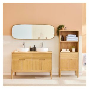 wohnli-moebel-suche-M25028693-1 120cm Doppelspültisch-Set + Spüle + Wasserhahn + Spiegel + -Säule 120x78x50cm Holz Beige Mob In Möbel Badezimmermöbel Waschtische