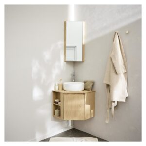 wohnli-moebel-suche-M25028703-1 Eckwaschtisch-Set + Waschbecken + Wasserhahn + Eckbadezimmerschrank 52x45x52cm Spanplatte Braun Mob In Möbel Badezimmermöbel Waschtische