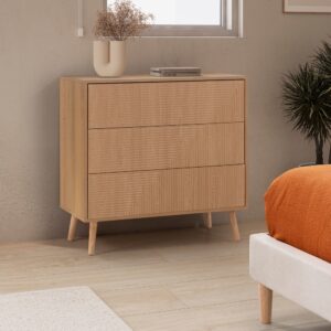 Kommode 3 schubladen Eicheneffekt 80x80x40cm Spanplatte Braun HOMN Möbel Schlafzimmermöbel Kommoden