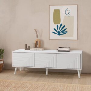 wohnli-moebel-suche-M25028981-1 TV-Schrank 3 türen Weiß 130x45x40cm Spanplatte Weiß HOMN Möbel Wohnzimmermöbel TV-Möbel