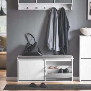wohnli-moebel-suche-M25029833-1 Schuhkipper Schuhschrank mit 2 Klappen aus MDF(E1) Weiß 100x46x26cm Spanplatte Weiß SoBuy Möbel Flurmöbel Schuhschränke